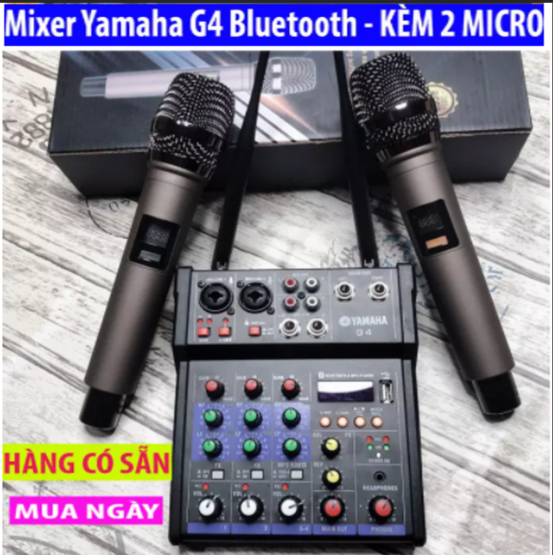 [TẶNG KÈM 2 MICRO KHÔNG DÂY] Bàn Mixer G4 Live Stream Được Hỗ Trợ Màn Hình Led Có Bluetooth Kiêm 2 Mic Không Dây Tiện Có Thể Sử Dụng Để Kết Nối Với Âm Ly,Loa Kéo, Loa Hát Karaoke Gia Đình Bh 12 Tháng