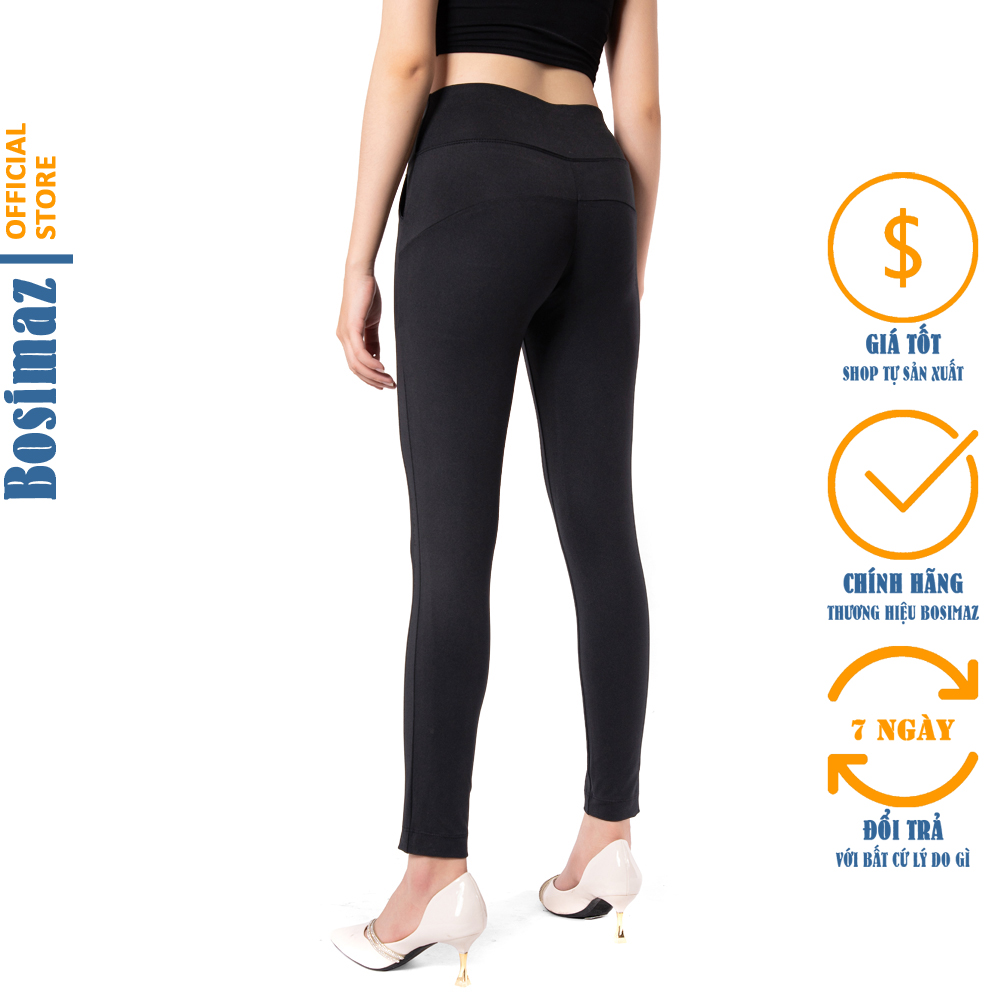 Quần Legging Nâng Mông Bosimaz MS521 dài túi trước màu đen thun co giãn 4 chiều vải đẹp dày thoáng mát không xù lông.