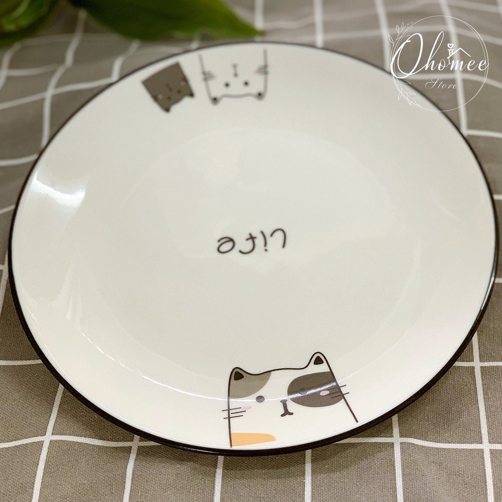 Đĩa Sứ Cao Cấp Hình Mèo Dễ Thương, Đẹp 20cm