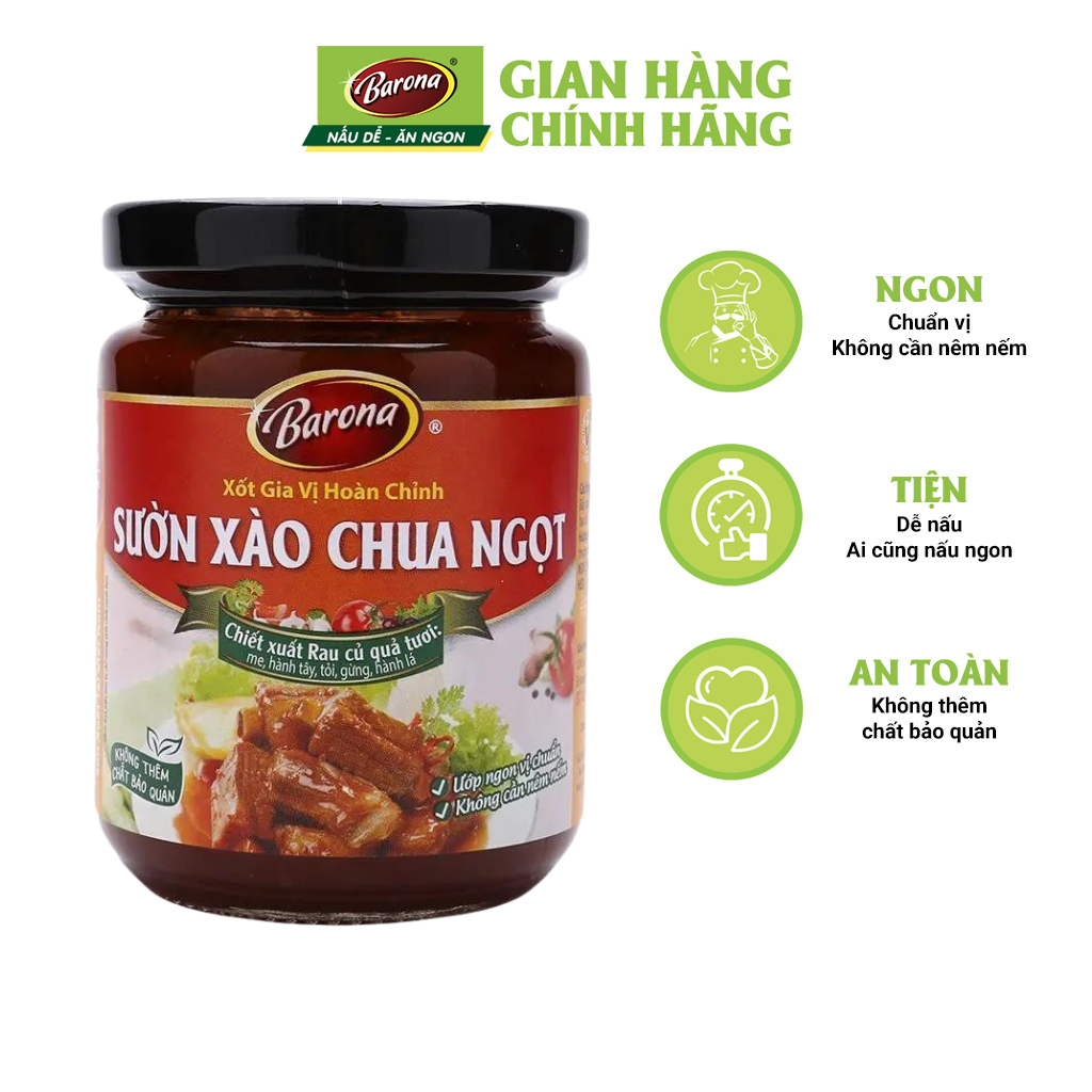 Gia Vị Sườn Xào Chua Ngọt Barona dạng hũ 260g ướp ngon chuẩn vị không cần nêm nếm