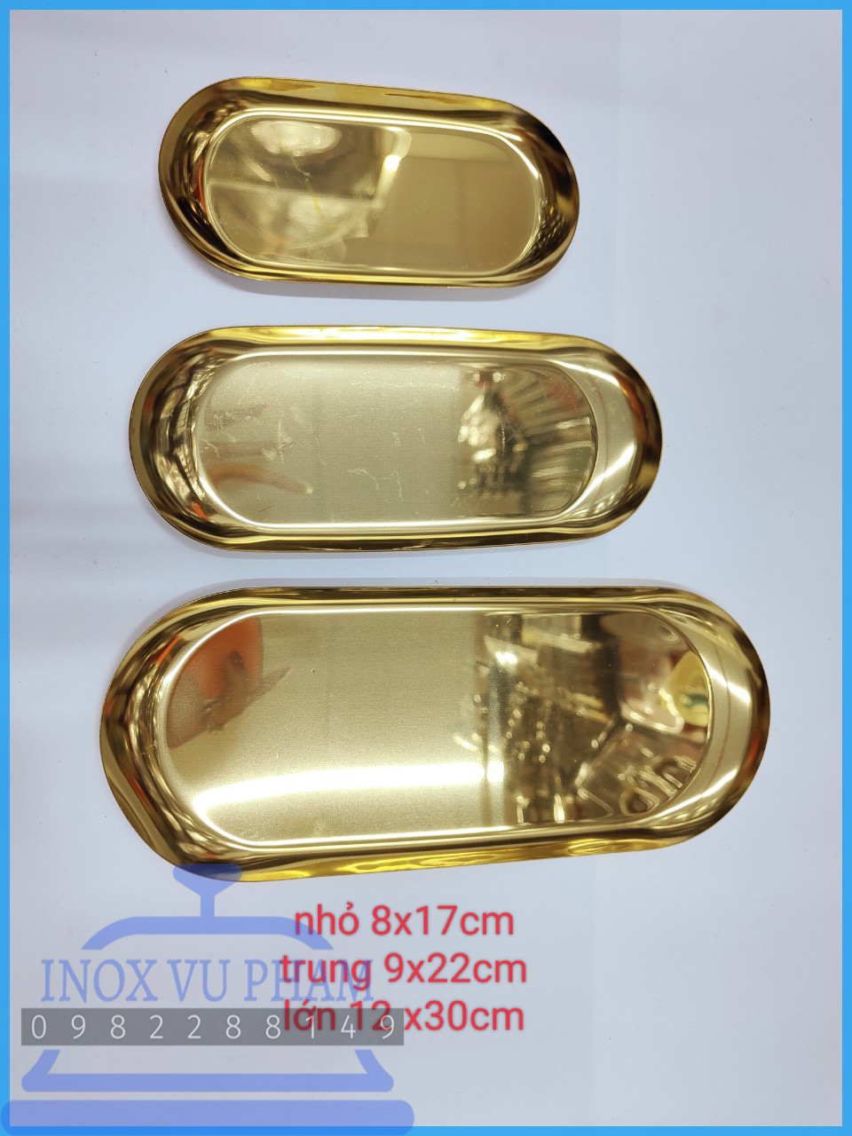 Khay Inox Mạ Vàng kiểu Hàn quốc Hình Oval Sang Trọng Đủ Size