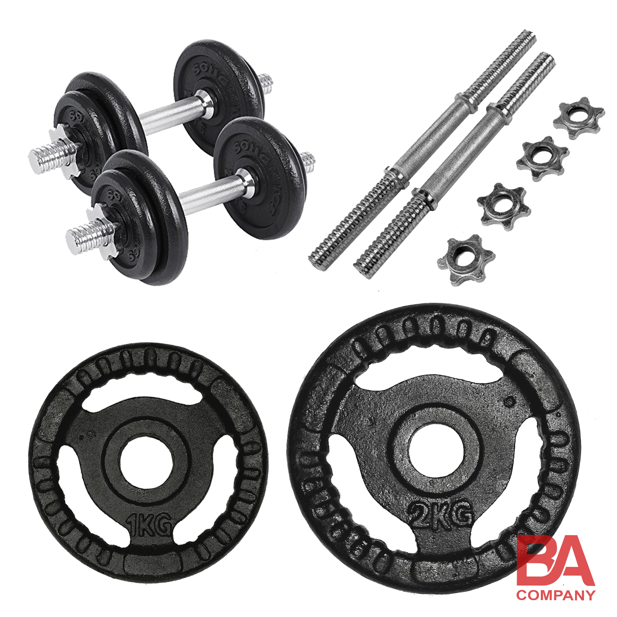 Bộ 2 Tạ Tay Tháo Ráp 7.7kg (2 Đòn 35cm, 4 Miếng 1kg, 4 Miếng 2kg) Binhansport