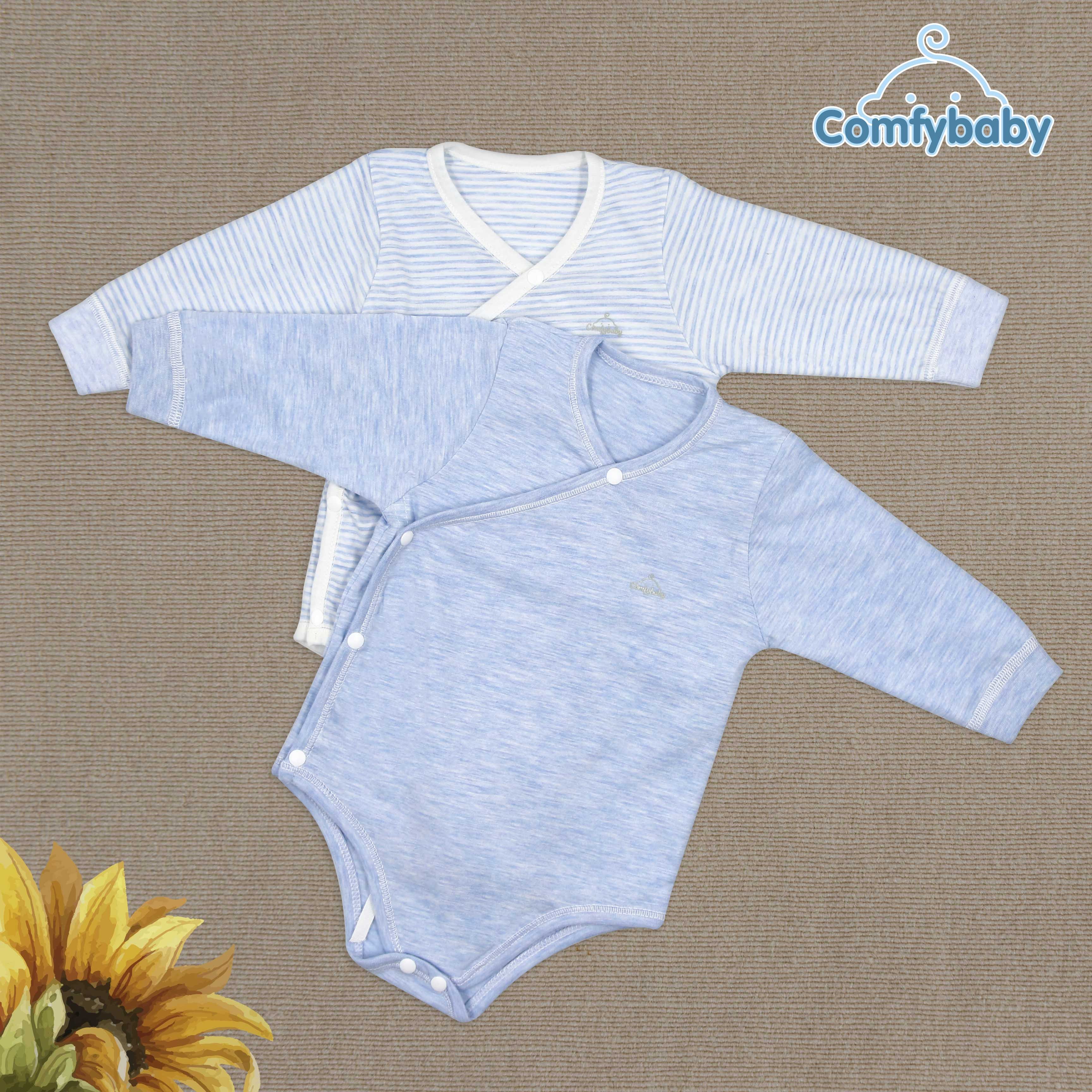 Set 2 áo dài tay cho bé dáng bodysuit cài chéo 100% Cotton giữ ấm ngực ComfyBaby size từ sơ sinhd dến 12 tháng hàng chính hãng