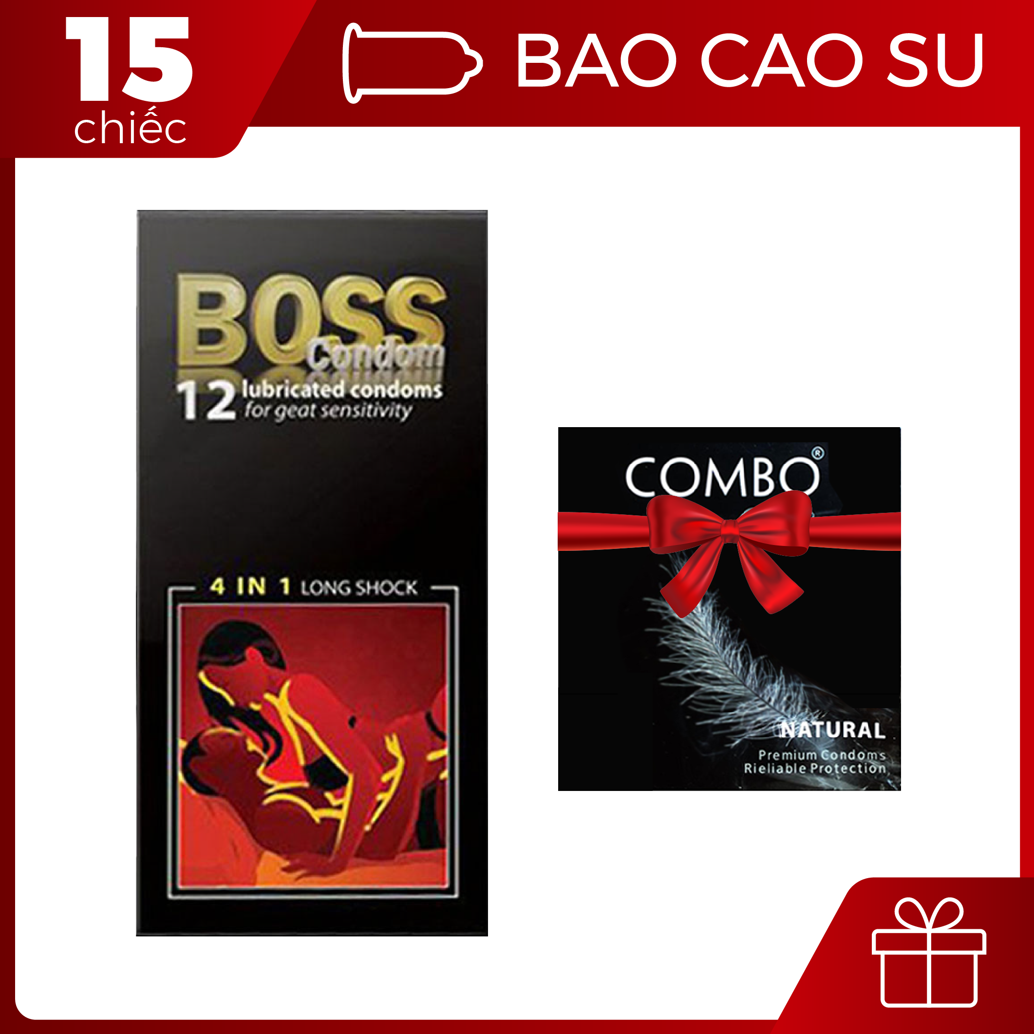 [HCM][15 chiếc] Bao cao su Malaysia Boss 4 in 1 Kéo dài thời gian  gai nhỏ li ti + Tặng bao cao su Combo hộp nhỏ - BigBullShop