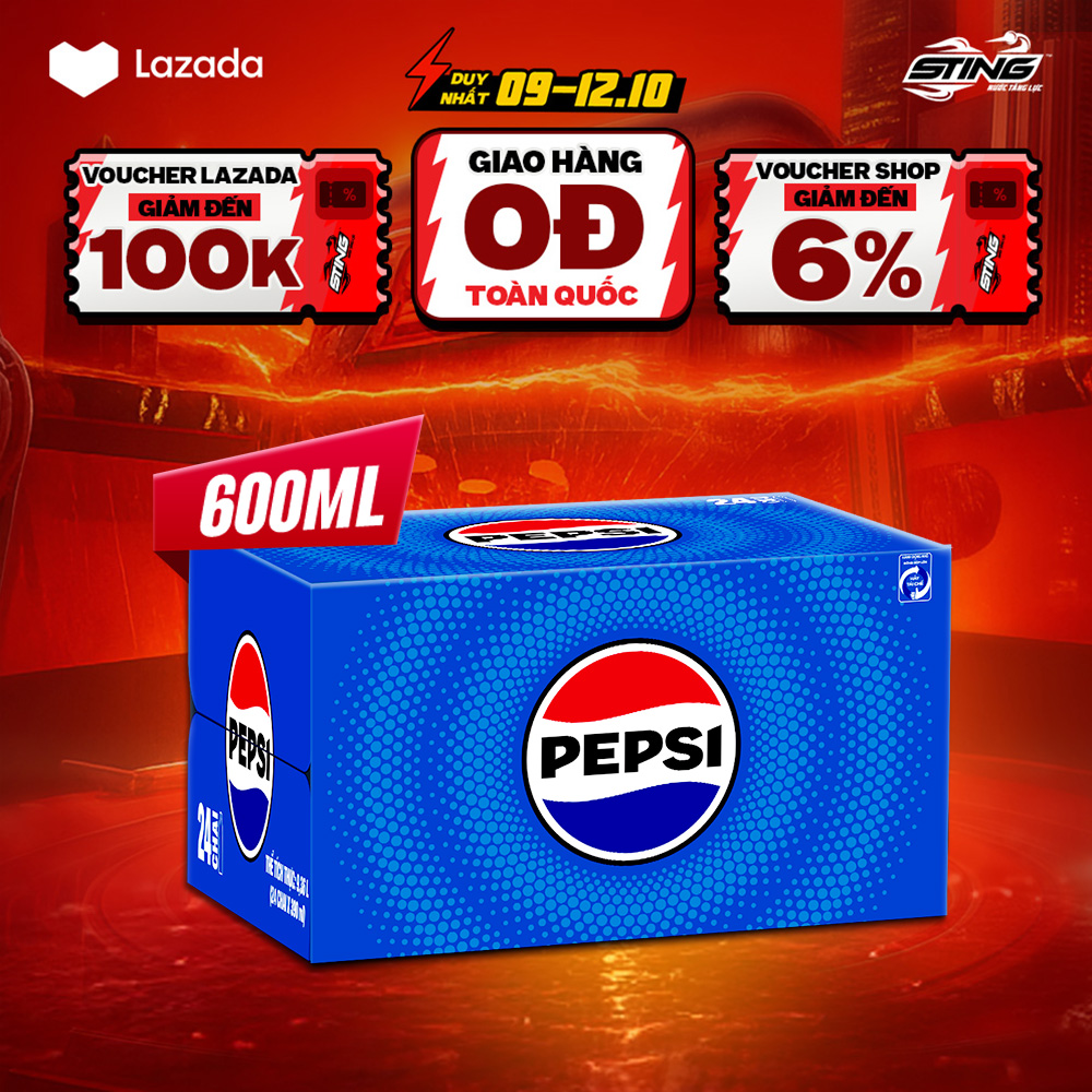 [SALE 10.10-VC ĐẾN 12%] Thùng 24 Chai Nước Ngọt Giải Khát Có Gaz Pepsi (600ml/chai)