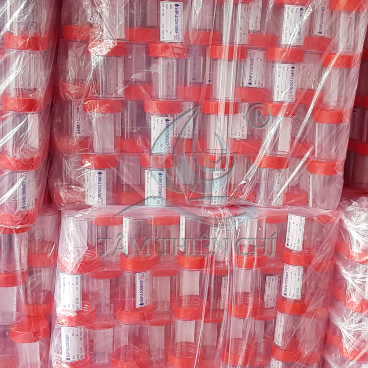 Lọ đựng mẫu 55ml nắp đỏ có nhãn htm túi 100 cái