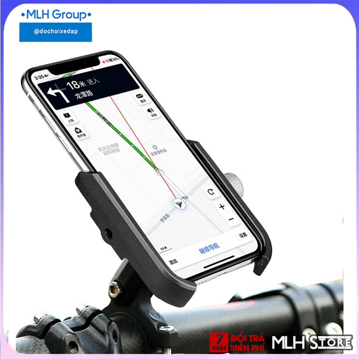Giá kẹp đỡ điện thoại cho xe đạp địa hình leo núi, xe đạp thể thao hợp kim nhôm cao cấp chống rung, chống cướp giật điều chỉnh xoay ngang dọc 360 độ MLH