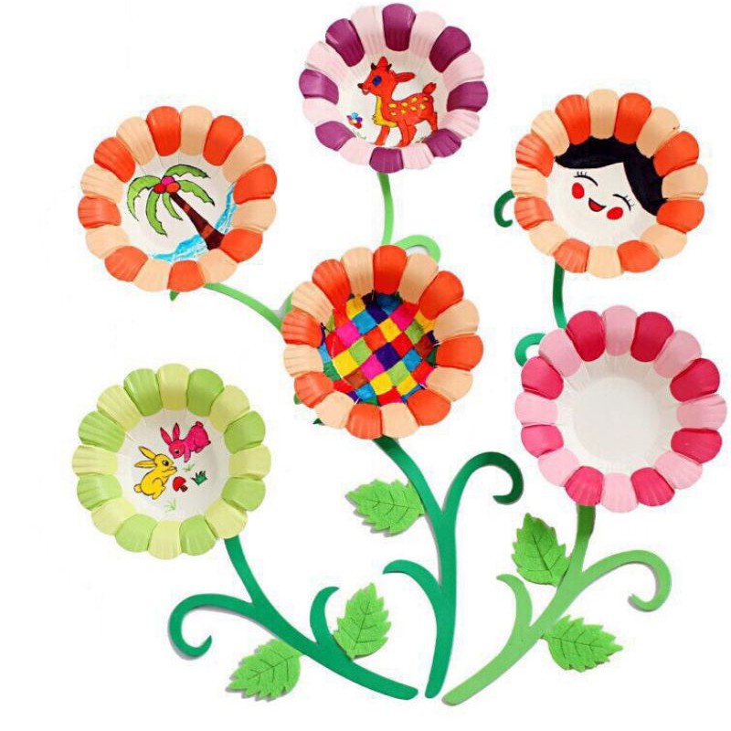 Set 10 đĩa giấy hoa màu sắc trang trí thủ công
