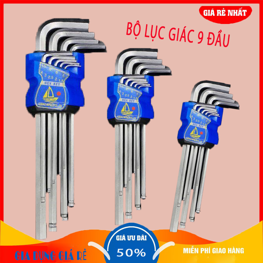 Bộ lục giác 9 đầu gia công từ chất liệu thép CR-V6150, thân bọc nhựa, độ bền cao, khả năng chống ăn mòn tốt.