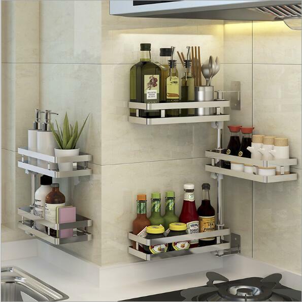 Kệ INOX SUS304 Dán Tường, Kệ Xoay 180 độ để đồ gia vị nhà bếp, nhà tắm sang trọng quý phái - KX304