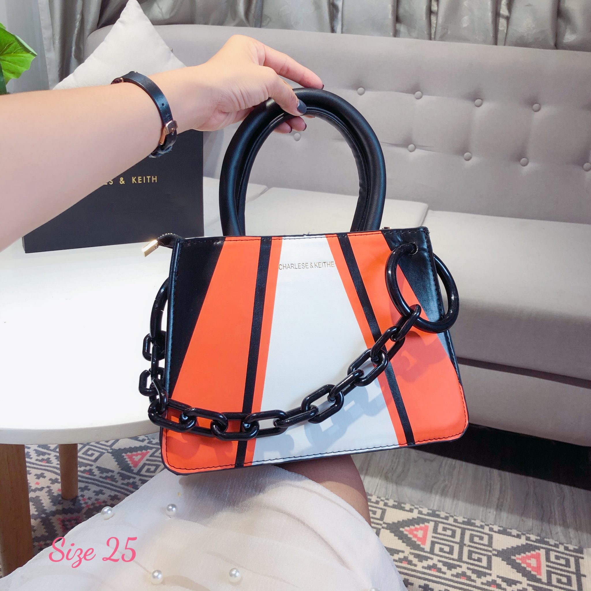 [HCM]Túi xách công sở phối sọc kèm xích sang trọng