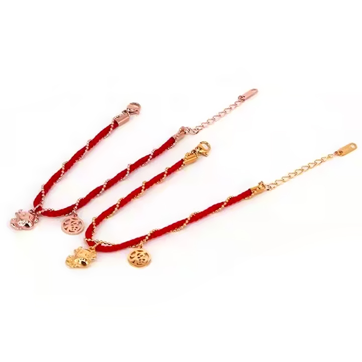 [HCM]VÒNG TAY TITAN CHỈ ĐỎ CON TRÂU VÀNG & VÀNG HỒNG CBS092