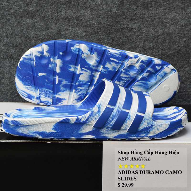 Dép Thể Thao Adidas Nam Nữ Duramo Camo màu trắng xanh sọc xanh dương