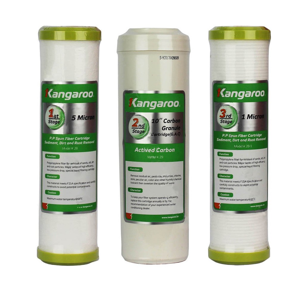 Lõi lọc nước Kangaroo(bộ 3 lõi 123) - chính hãng Kangaroo, cam kết sản phẩm đúng mô tả, chất lượng đảm bảo, an toàn cho người sử dụng