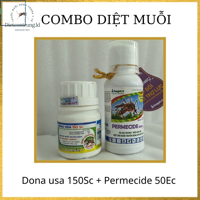 Combo 2 chai thuốc diệt muỗi PERMECIDE 50EC (100ml) + DONA USA 150SC (50ml) .