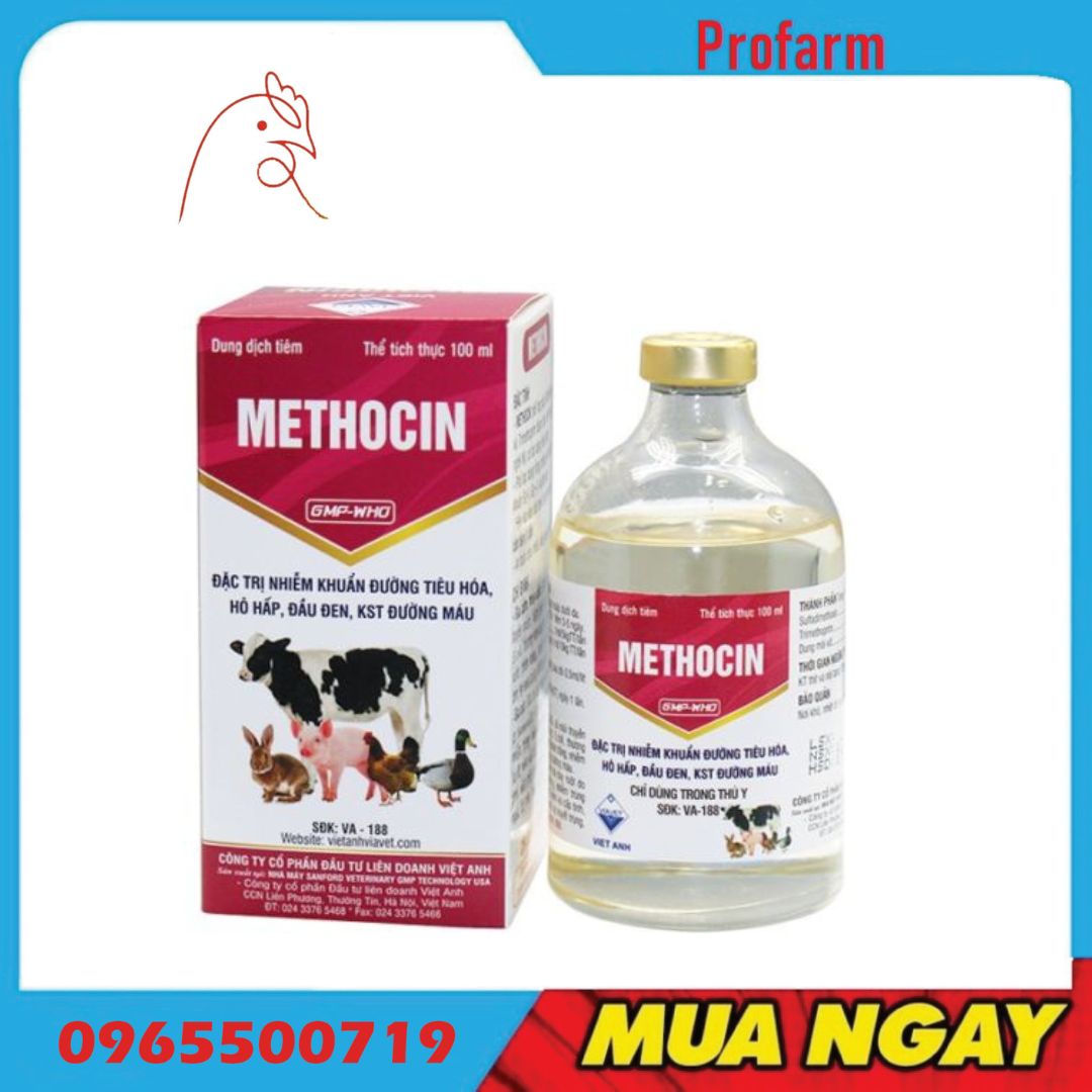 Thuốc thú y via methocin : nhiem khuan đường tieeu haa, hô hap, đau đen, ky siinh trung đưông mau trên các loại động vật