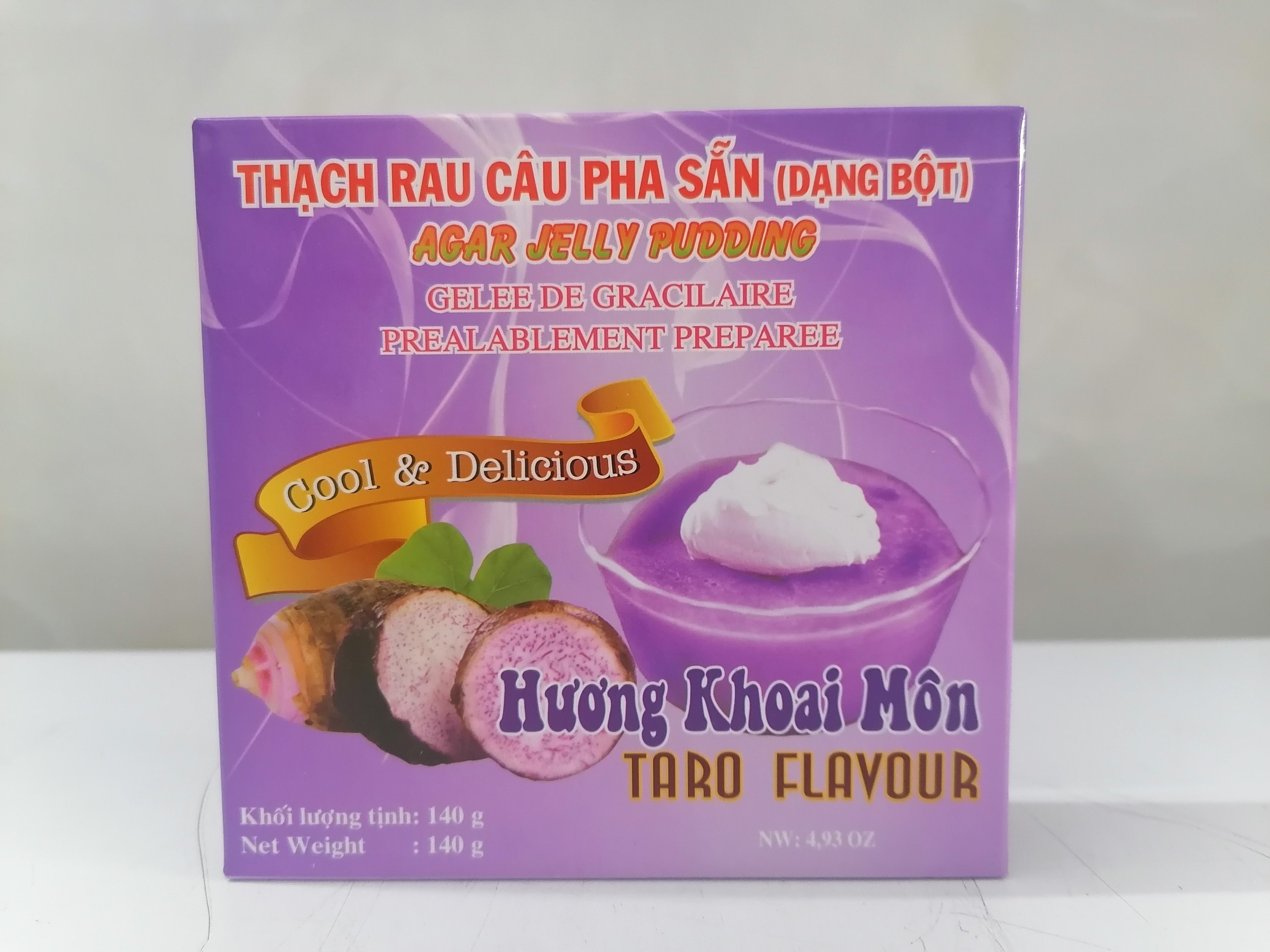 [Hộp 140g – KHOAI MÔN] BỘT THẠCH RAU CÂU PHA SẴN [VN] 3K Agar Jelly Pudding Taro Flavour (btn-hk)