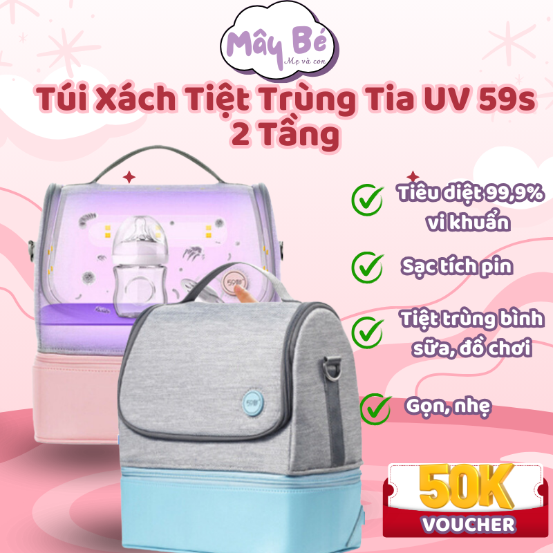 Túi xách tiệt trùng tia uv mommy bag 59s 2 ngăn đa năng tiệt trùng bình sữa và đồ chơi cho con