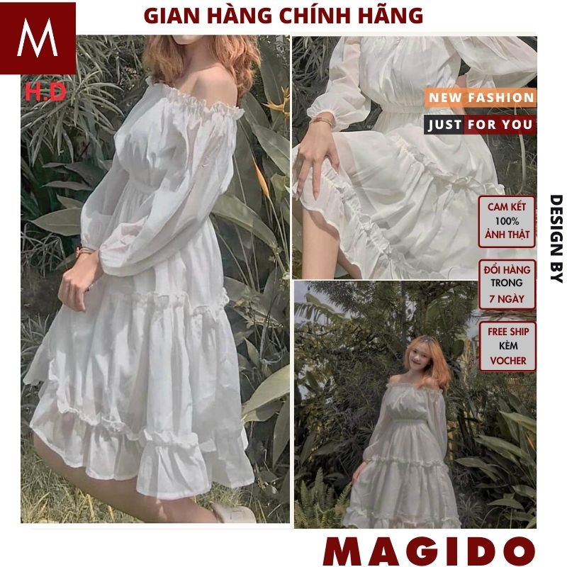 Váy trễ vai nữ, đầm babydoll nữ, váy vintage v18, đầm ulzzang hàn quốc phong cách cute đi chơi, party gợi cảm MAGIDO