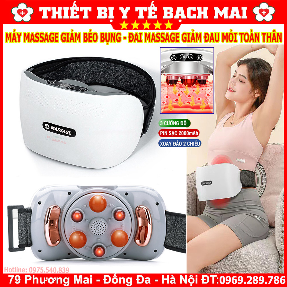 Máy Massage Bụng Đa Năng, Đai Massage Đánh Tan Mỡ Bụng Cao Cấp Có Đèn Hồng Ngoại Kết Hợp Bi Đá Xoay 360