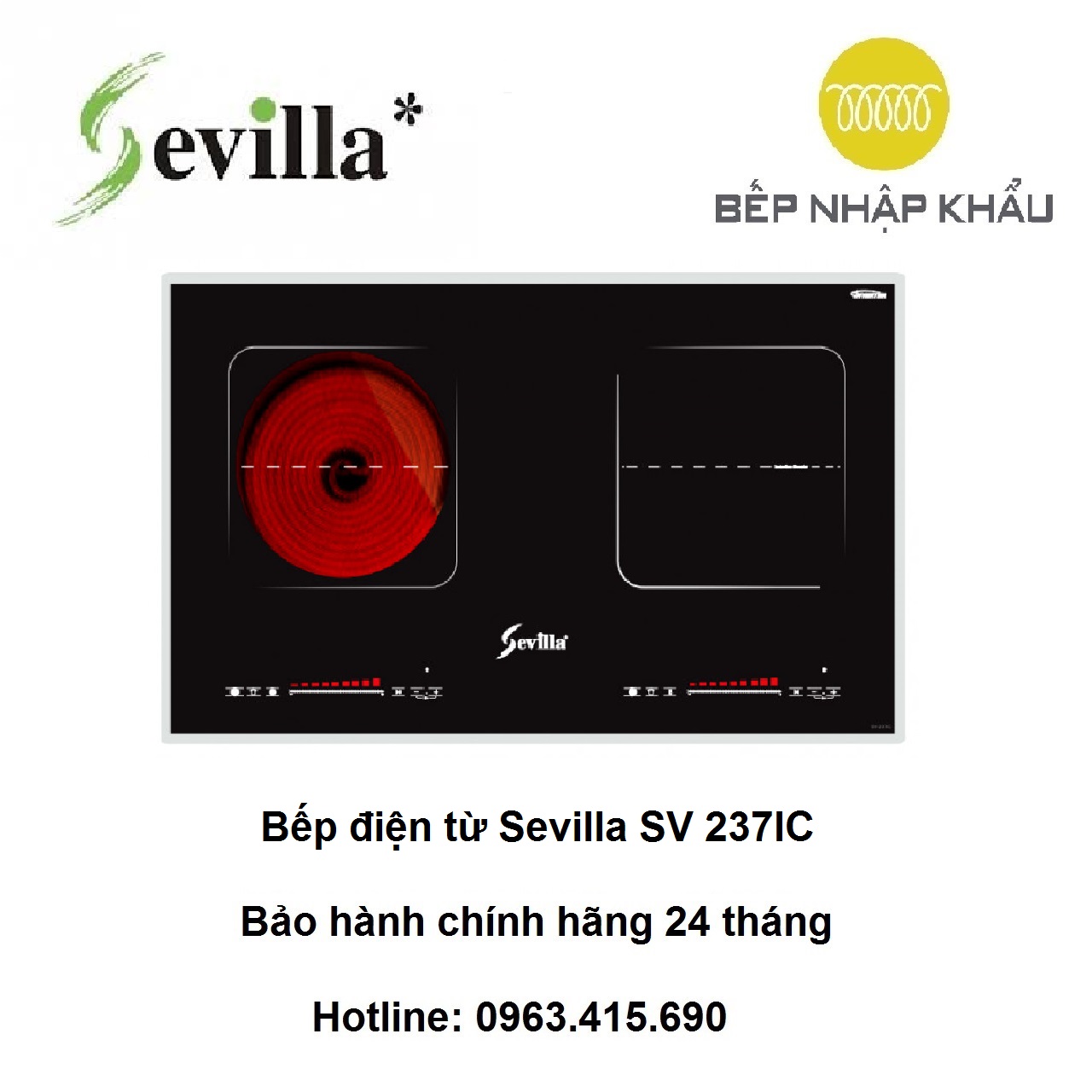 Bếp điện từ Sevilla SV 237IC, thiết kế đẹp mắt, tinh tế, nhiều tính năng thông minh, giúp nâng cao hiệu quả nấu nướng, tiết kiệm điện năng