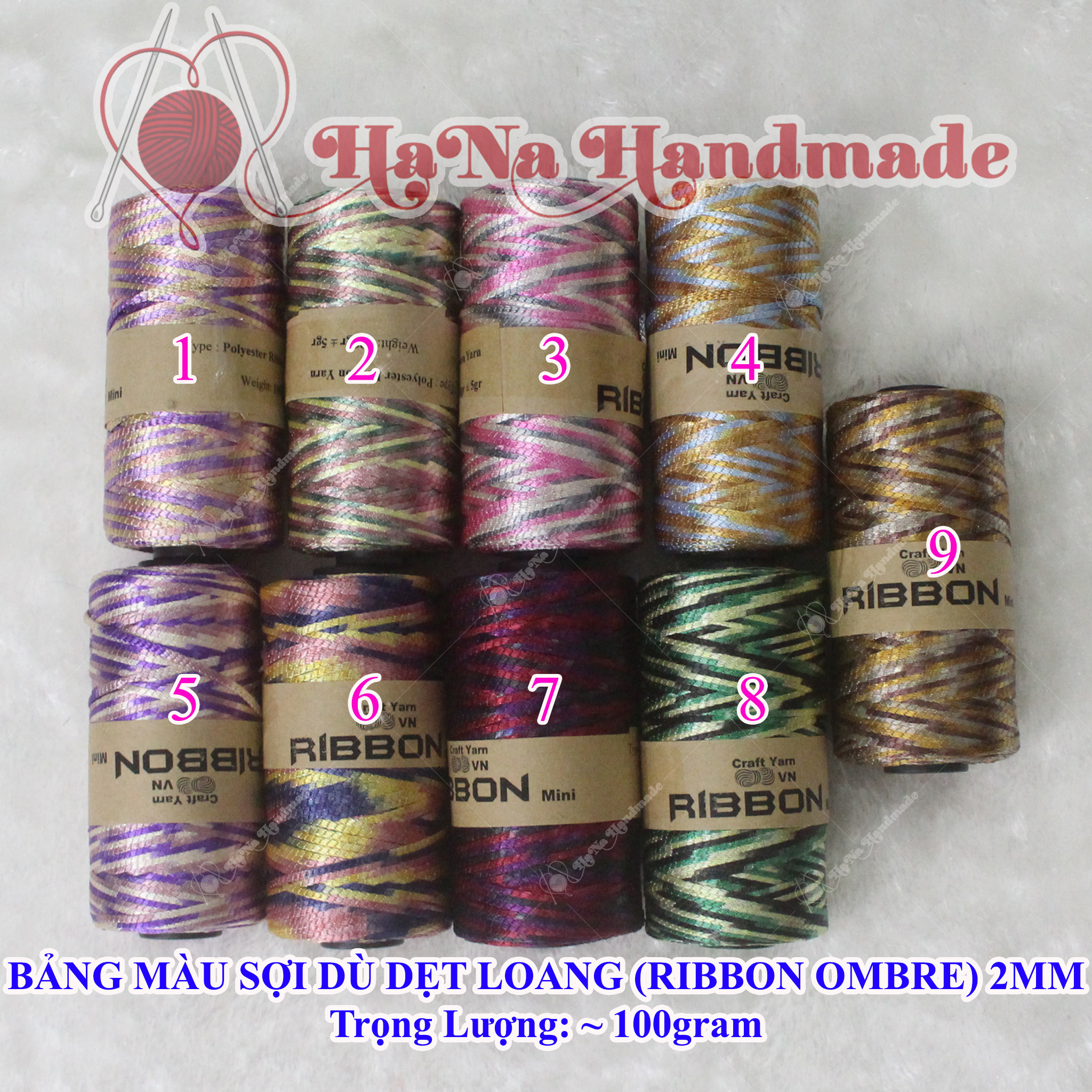 Sợi Dù dẹt loang / sợi ribbon loang ombre 25k/cuộn