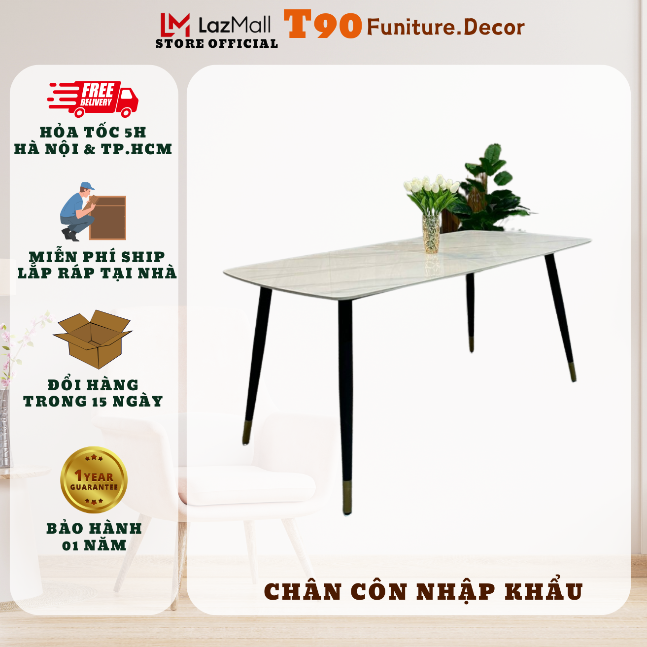 Bàn ăn cơm chân côn t90 núm đồng, chân sắt sơn tĩnh điện. nhập khẩu cao cấp hiện đại , phù hợp căn hộ chung cư gia đình