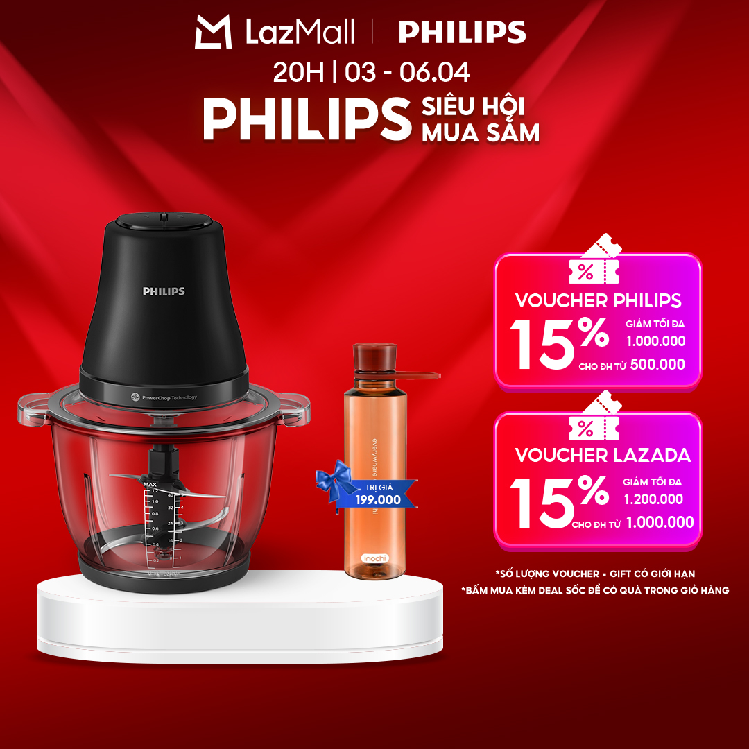 Máy Xay Thịt Philips HR1502/00 2 Lít|500W|  Cối nhựa chất lượng- Hàng Chính Hãng