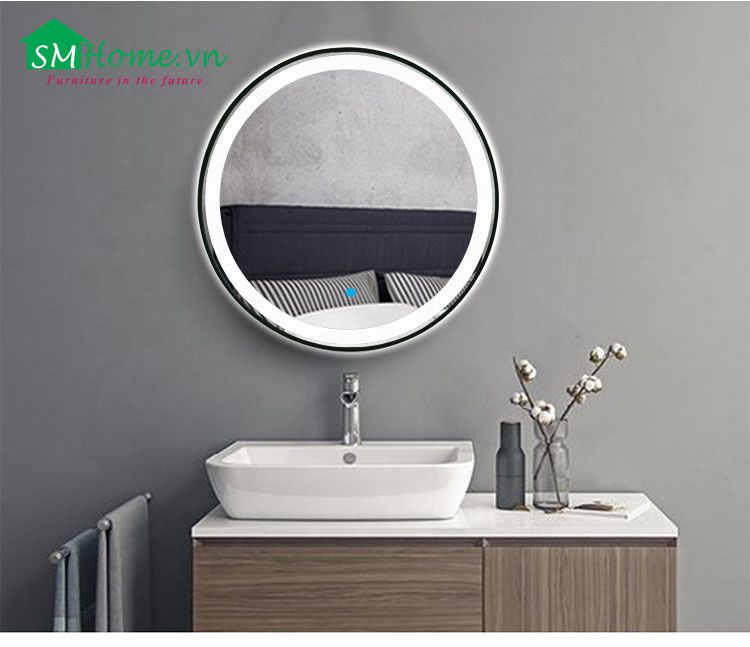 [HCM][Khung màu đen] Gương đèn led gương phòng tắm gương trang điểm thông minh SMHome GNT09 tròn 500 x 500mm - Tích hợp đèn led và công tắc cảm ứng trên gương