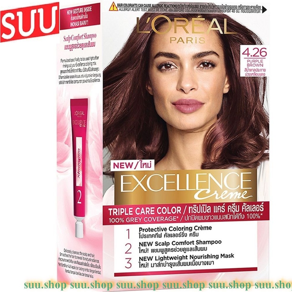 Thuốc Nhuộm Tóc Loreal Excellence Cream Số 4.26 Nâu Tím Ánh Đỏ  172ml Dưỡng Tóc Phủ Bạc