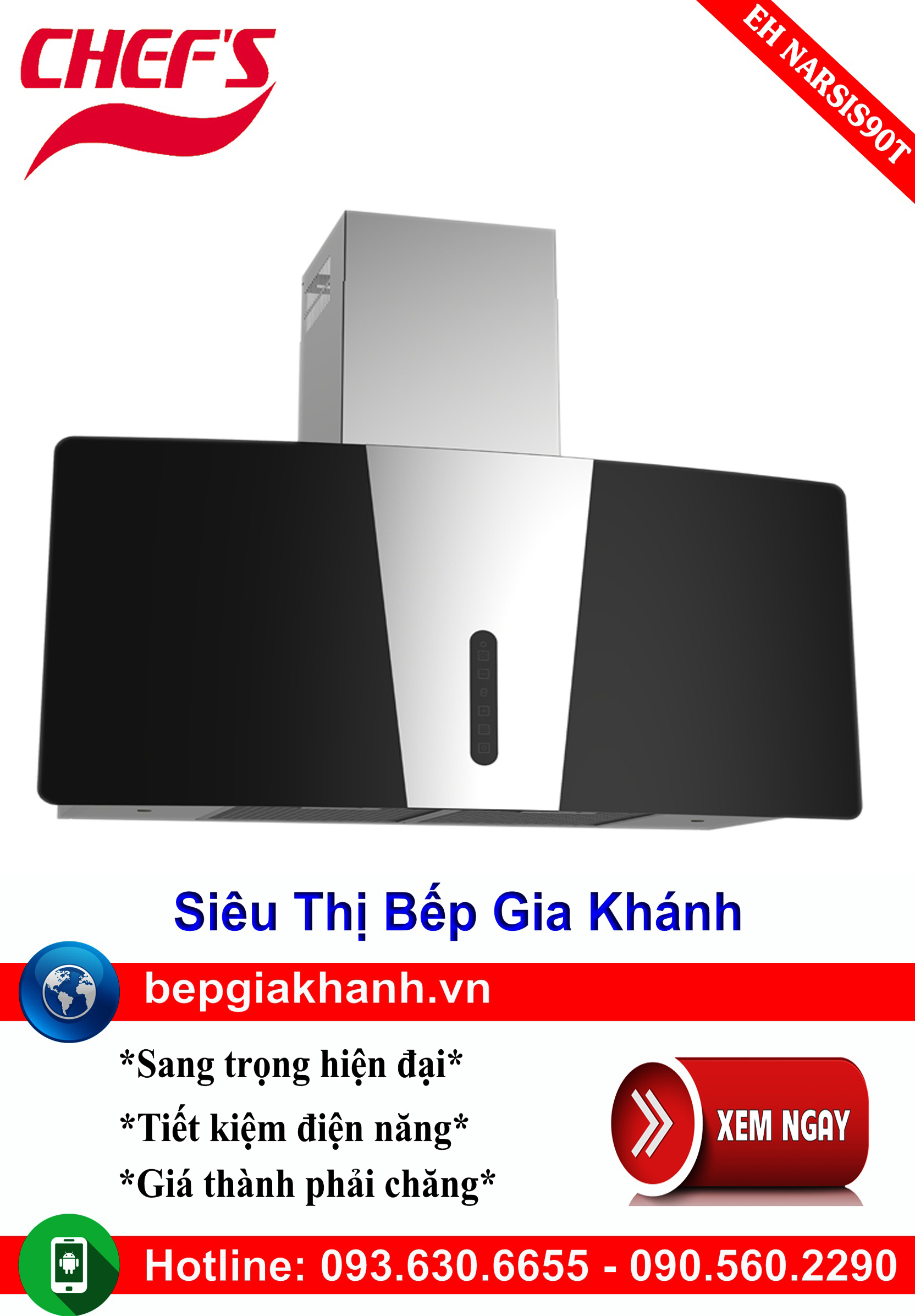[HCM]Máy hút mùi dạng nghiêng 90cm Chefs EH NARSIS90T máy hút mùi nhà bếp máy hút mùi bếp máy hút mùi kính cong máy hút mùi canzy máy hút mùi mini máy hút mùi âm trần máy hút mùi electrolux may hut mui