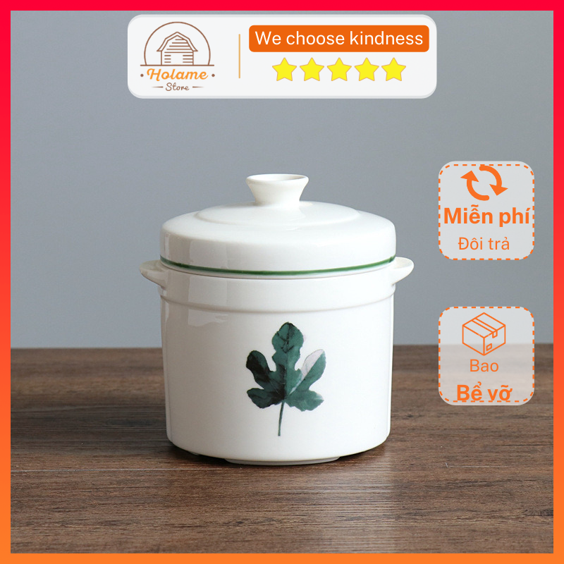 Thố sứ, thố chưng yến cao cấp có 2 nắp dung tích 450ml dùng trong gia đình