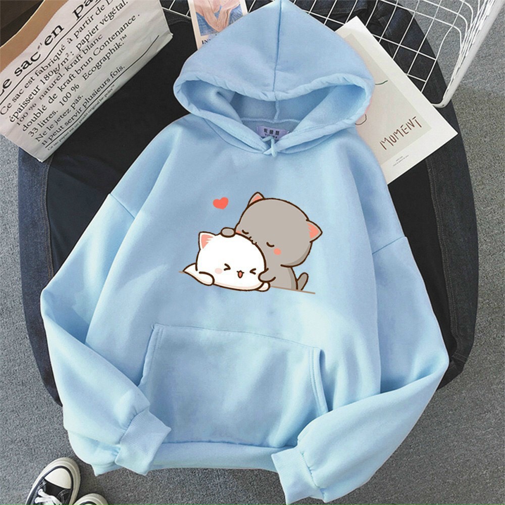 ÁO KHOÁC NỈ HOODIE UNISEX IN STICKER MÈO SIÊU CUTE VẢI NỈ DÀY DẶN DÁNG RỘNG MŨ LIỀN CÁ TÍNH