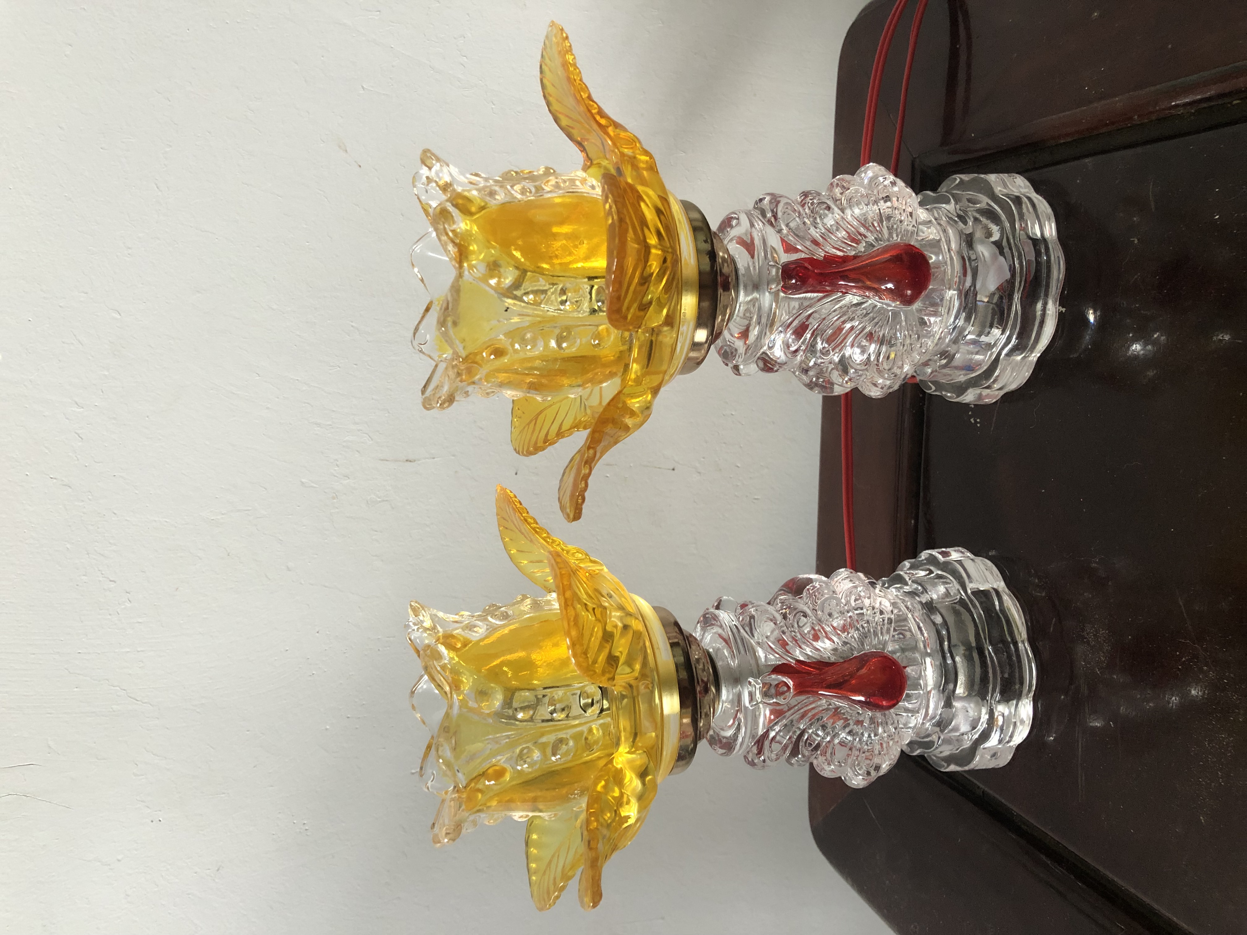 Đèn thờ Pha lê cánh phượng cao 22cm
