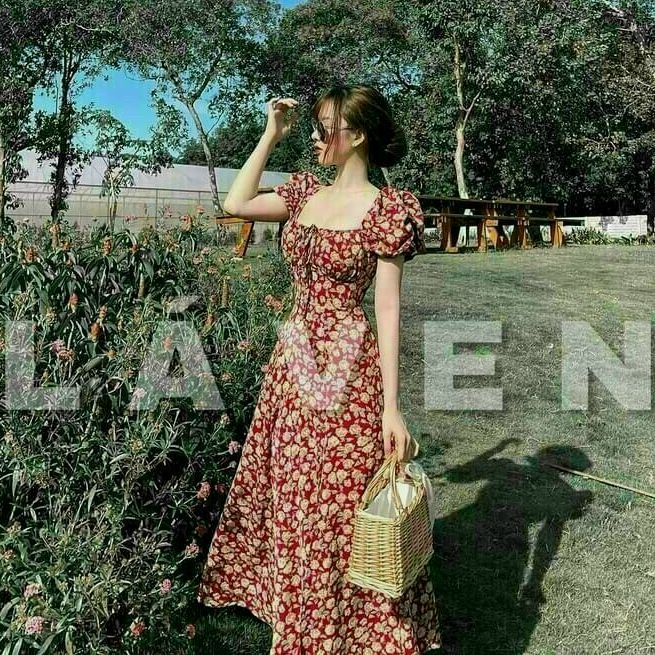 Đầm nữ tiểu thư xẻ tà nhún ngực có mút from dài dễ thương đáng yêu cho nàng công sỡ dự tiệc đi chơi