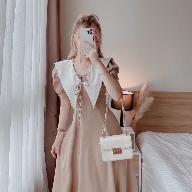 Đầm cổ trắng, nơ cổ ms163