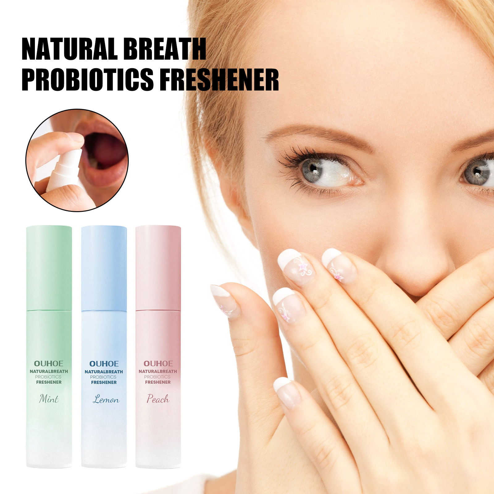 OUHOE Probiotics Breath Freshener Convenient Oral Spray to Remove Oral Odor Fragrance Probiotics Freshing Agent