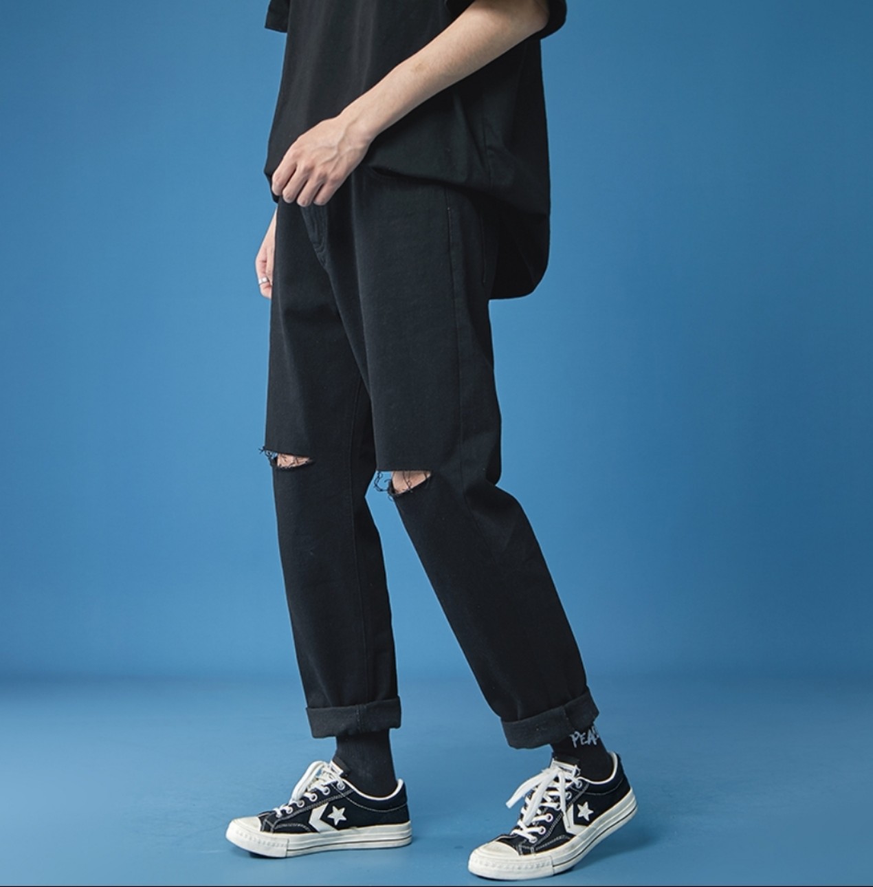 Quần baggy jean nam rách gối ống đứng ống rộng chất jean dày dặn HOT TREND phong cách HÀN QUỐC