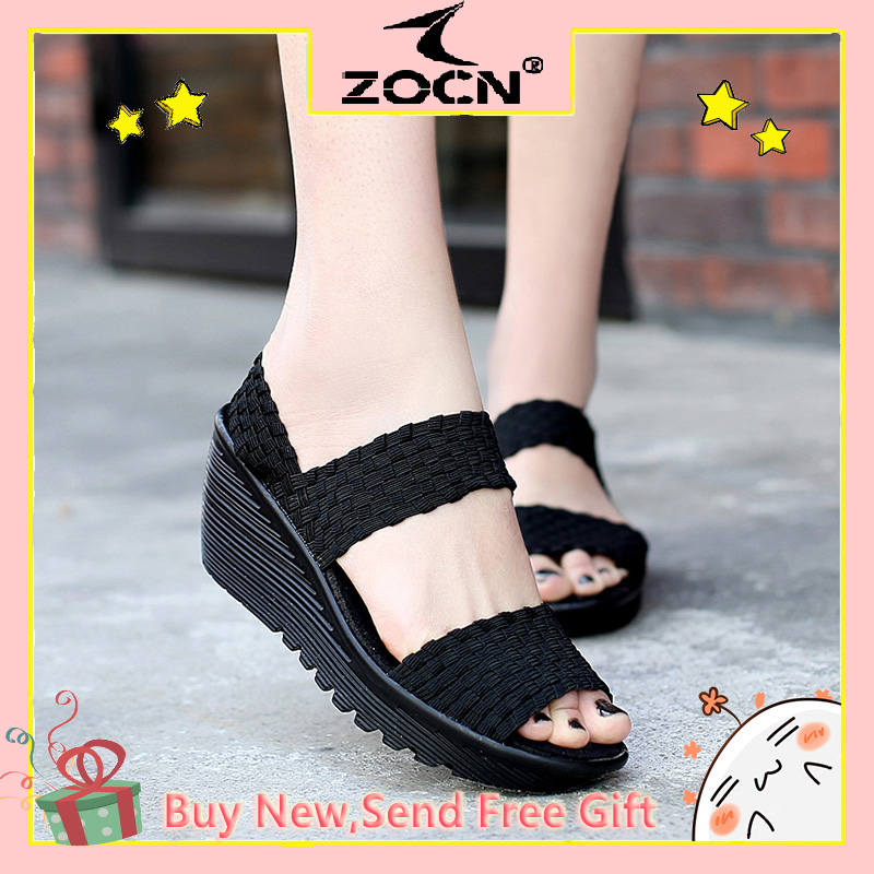 Xăng Đan Đế Xuồng ZOCN Cho Nữ Xăng Đan Dệt Cá Tính Thời Trang Xăng Đan Phong Cách Thường Ngày Phiên Bản Hàn Quốc