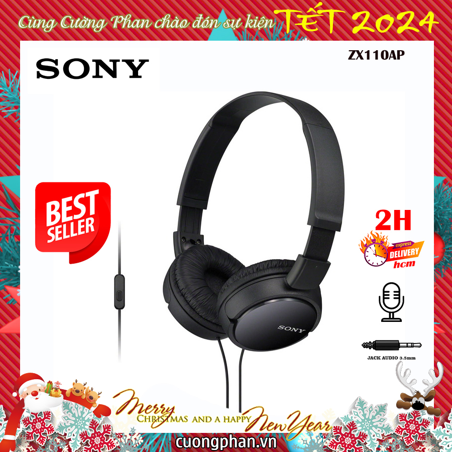 Tai Nghe Chụp Tai Có Mic Sony ZX110AP - Nghe Nhạc, Học Ngoại Ngữ, Gaming Tốt - Bảo Hành 12 Tháng