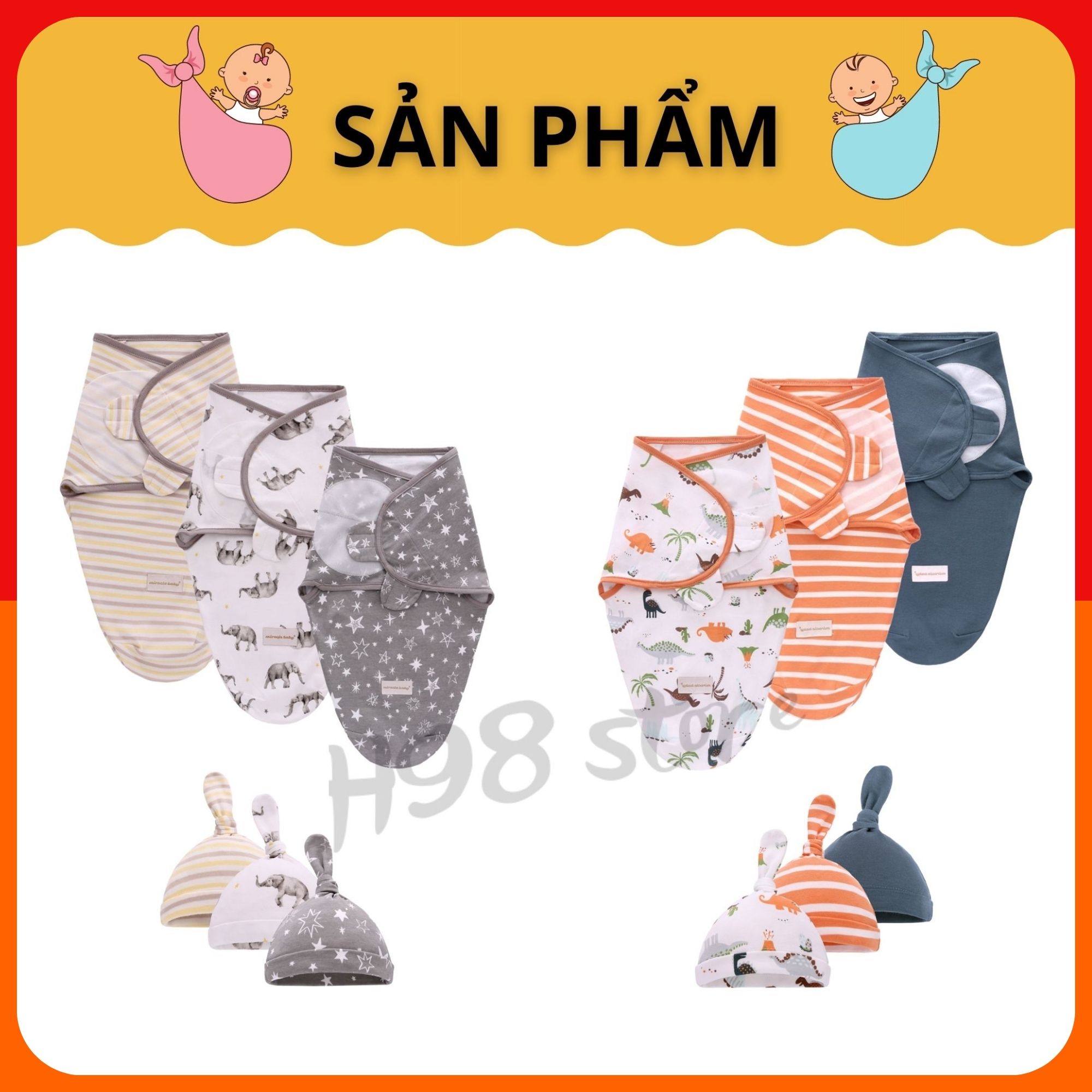Ủ kén cho bé sơ sinh- ủ kén chống giật mình 100% cotton - ukss- h98 baby store