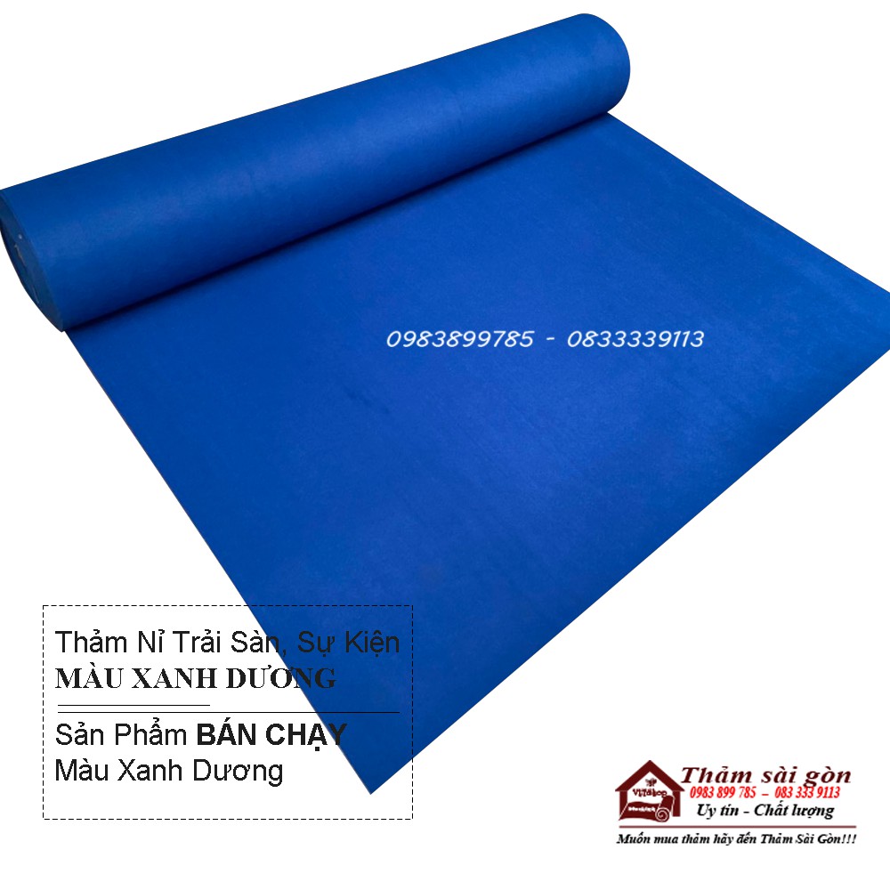 Thảm Nỉ Trải Sàn - Thảm Nỉ Lót Sàn Nhà Văn Phòng Sự Kiện Màu Xanh Dương 3mm
