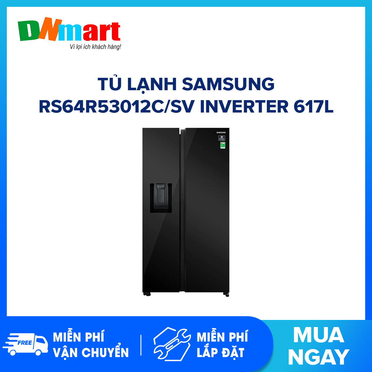 Tủ lạnh Samsung RS64R53012C/SV Inverter 617 lít Tiện ích: Làm lạnh nhanh Làm đá nhanh Inverter tiết kiệm điện Làm đá tự động Chuông báo cửa mở Lấy nước bên ngoài Lấy đá bên ngoài Kiểu tủ: Tủ lớn - Side by side