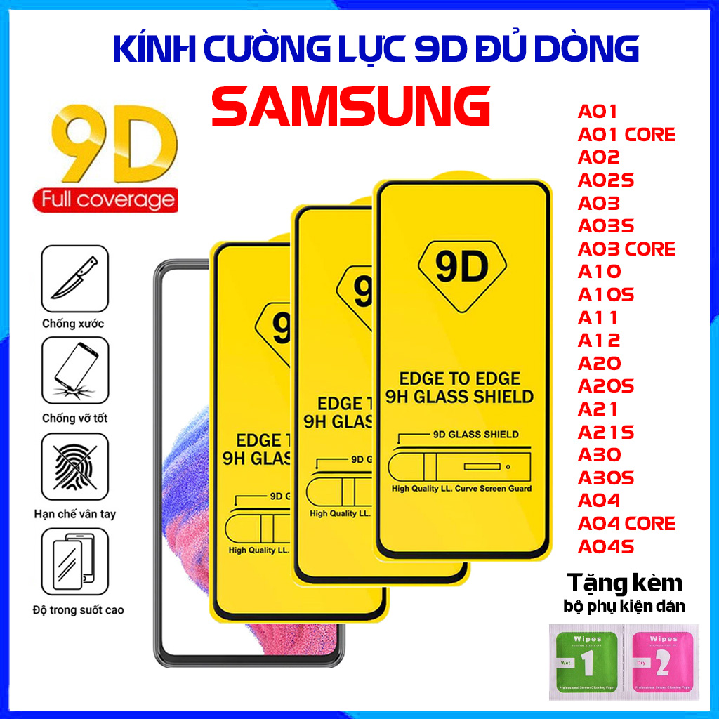Kính cường lực cao cấp 9D Samsung A01 A02 A02s A03 A03s A10 A10s ...