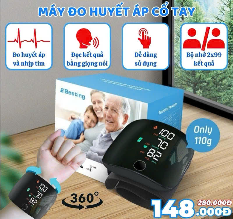MÁY ĐO HUYẾT ÁP CỔ TAY CÔNG NGHỆ NHẬT BẢN , CẢNH BÁO HUYẾT ÁP THEO MÀU SẮC,ĐO CHÍNH XÁC KẾT QUẢ - ĐỌC THÔNG SỐ VÀ KẾT QUẢ BẰNG TIẾNG VIỆT PHÙ HỢP VỚI NGƯỜI CAO TUỔI - SẠC PIN CỔNG USB TIỆN LỢI