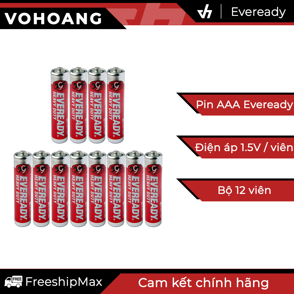 Bộ 12 pin đũa aaa eveready heavy duty - điện áp 1.5v không sạc