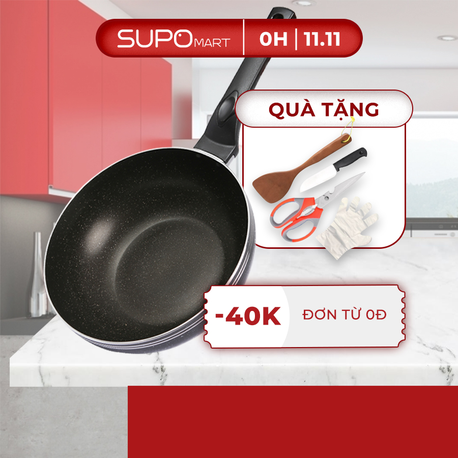 Chảo chống dính sâu lòng đáy từ SUPO 30cm, chảo chống dính vân đá dùng cho mọi loại bếp siêu bền