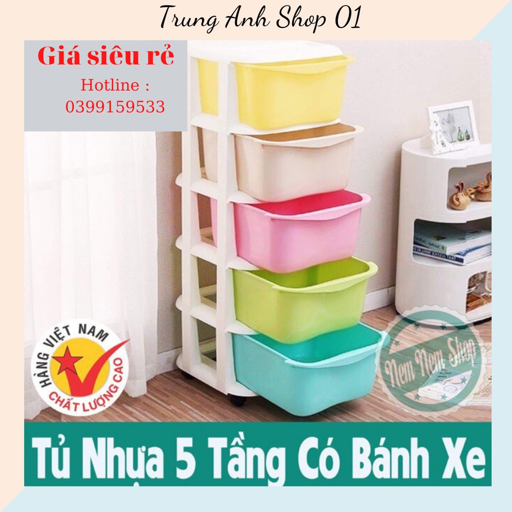 [GIÁ HỦY DIỆT] Tủ nhựa đa sắc ngăn kéo 5 tầng có bánh xe hàng