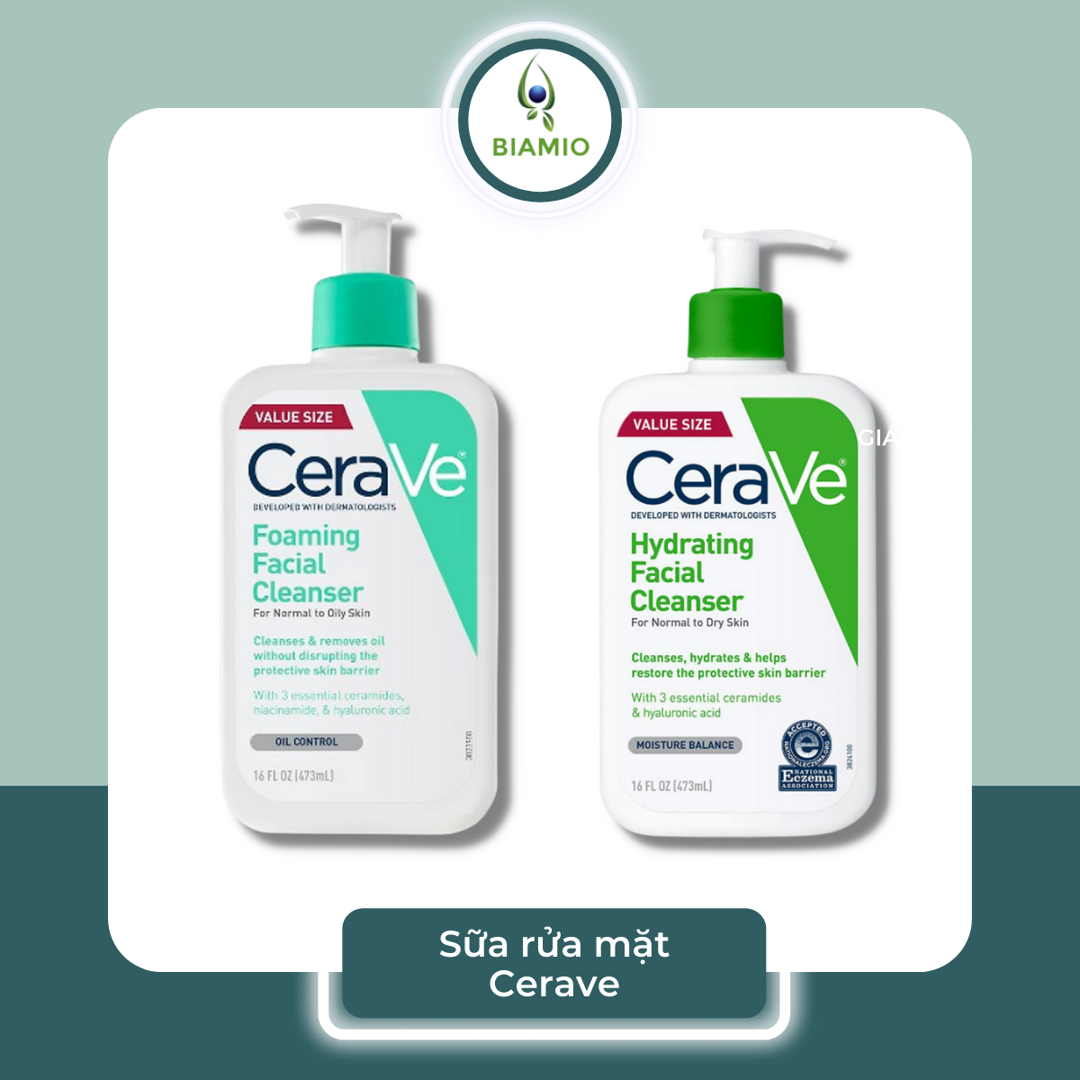 Sữa rửa mặt dịu nhẹ cho da dầu CeraVe Foaming Facial Cleanser 473ml 236ml BIAMIO làm sạch cho da khô da nhạy cảm RM02