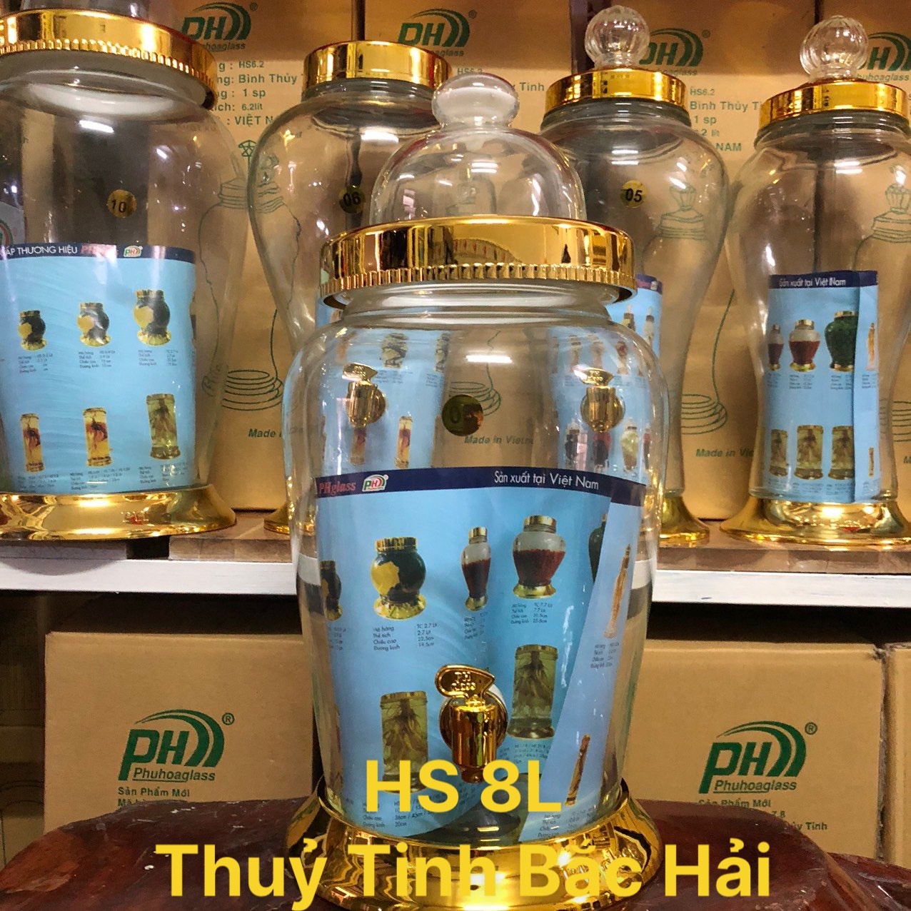 Bình thủy tinh và hũ thủy tinh ngâm rượu hs8l có van-thủy tinh bắc hải